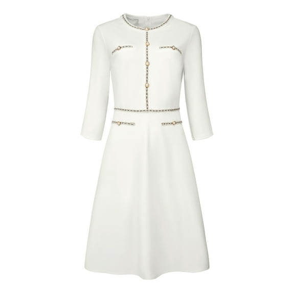 DARING DIVA A-Line Contrast Color Tweed Trim Dress XL White