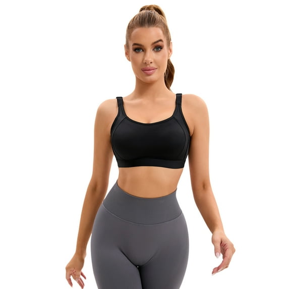 Unique Bargains Women's Adjustable Straps Bras Fixed Cup U Back Sports Bras L Black