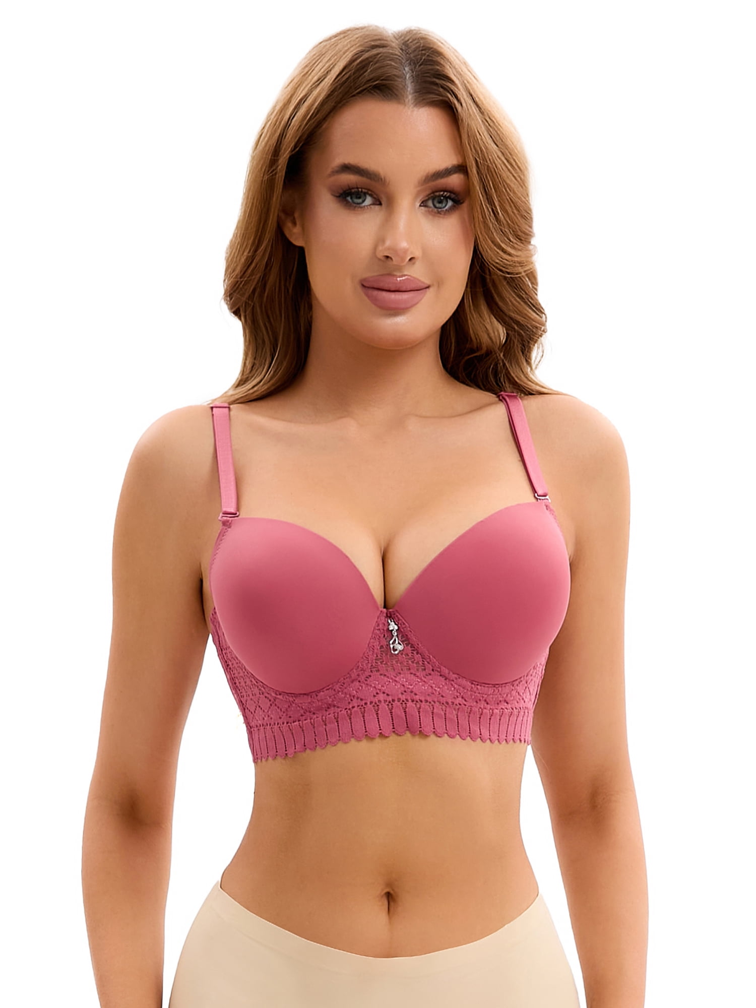 Unique Bargains Women's Adjustable Straps Lightweight Lace Trim Push Up Bras D 34 Red