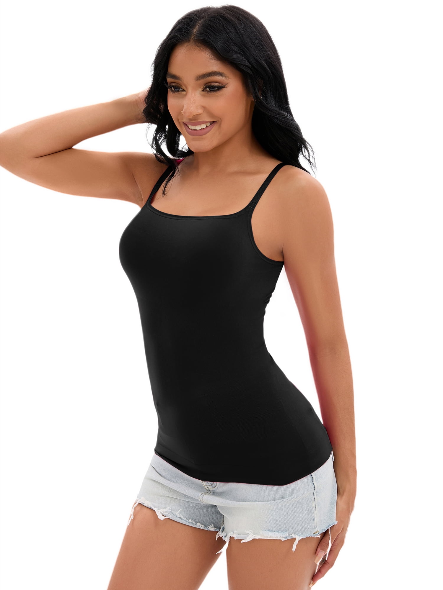 DARING DIVA Women's Adjustable Straps Tops No Trace Body Shaper Camisoles L Black