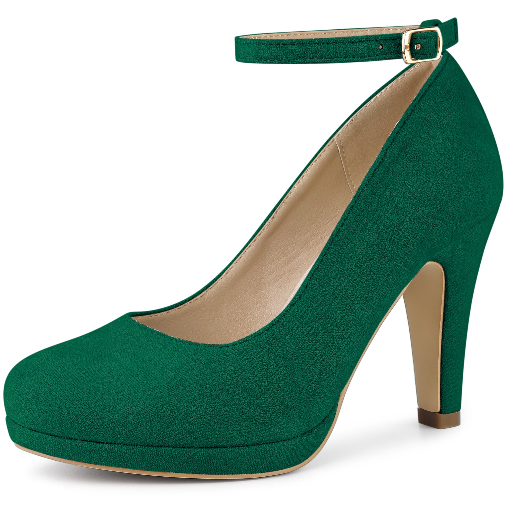 Unique Bargains Women's Ankle Strap Round Toe Stiletto Heels Pumps
