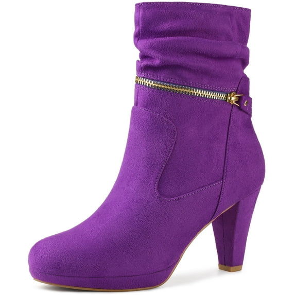 Unique Bargains Women's Ankle Zip Platform Mid Calf Block Heels Boots