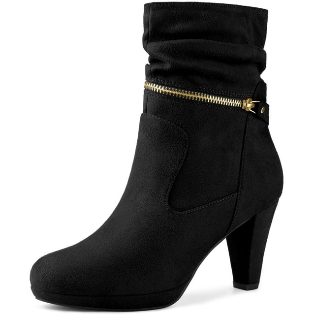 Unique Bargains Women s Ankle Zip Platform Mid Calf Block Heels Boots