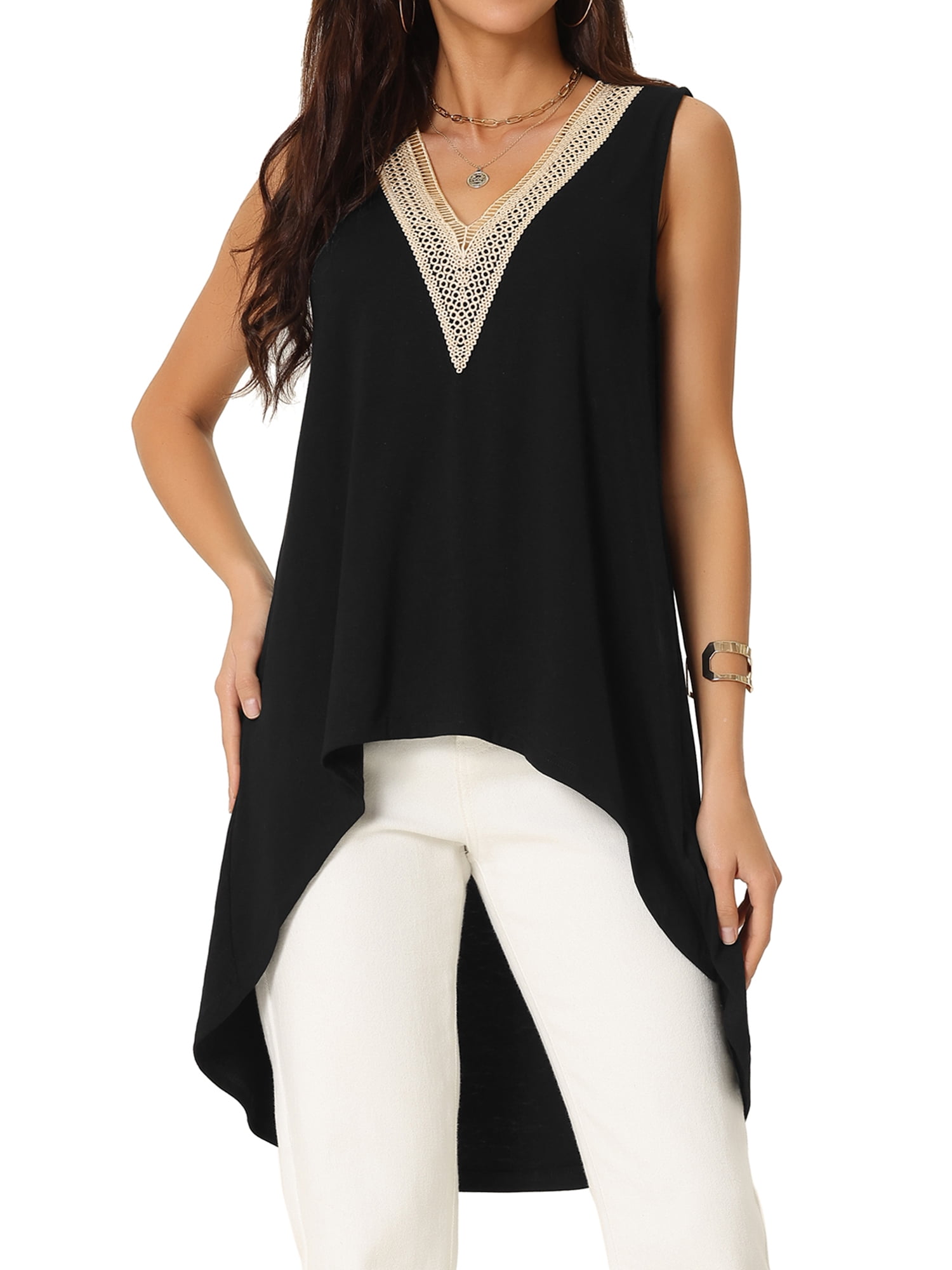 DARING DIVA High Low Asymmetrical Sleeveless Top L Black