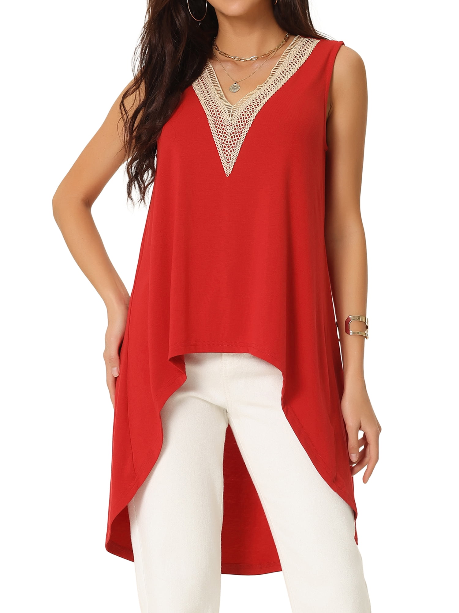 DARING DIVA High Low Asymmetrical Sleeveless Top M Red