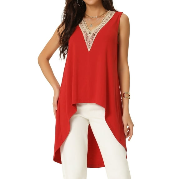DARING DIVA High Low Asymmetrical Sleeveless Top XL Red