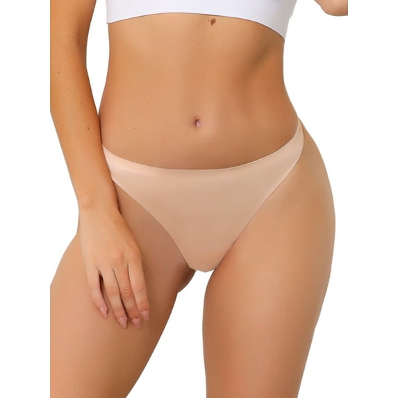 Unique Bargains Women's Available in Plus Size No-Show Breathable Thongs Beige M