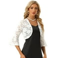 thumbnail image 1 of DARING DIVA Bell Sleeves Floral Lace Cardigan Cropped Shrug Tops S White, 1 of 6