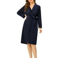 thumbnail image 1 of Unique Bargains Women's Belt Tie Robe Winter Pajamas Nightgown Midi Warm Bathrobe M Navy, 1 of 6