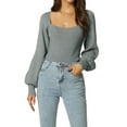 thumbnail image 1 of DARING DIVA Square Neck Ribbed Knit Pullover Sweater Top S Gray, 1 of 6