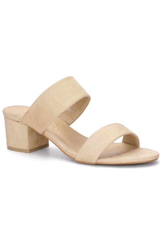 Women's Block Heel Dual Straps Slide Sandals