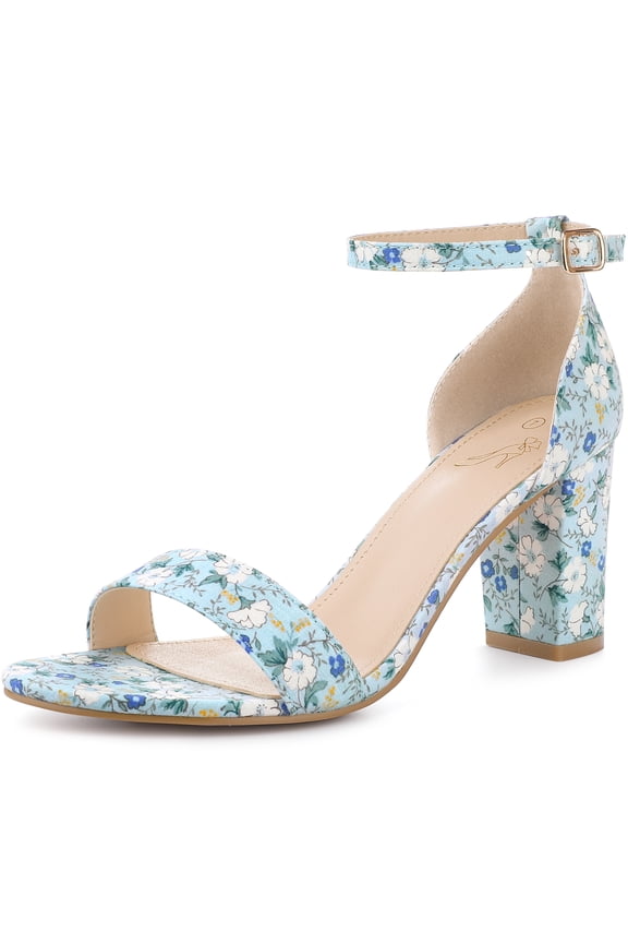 Women's Block Heel Open Toe High Heeled Ankle Strap Sandals Blue 7