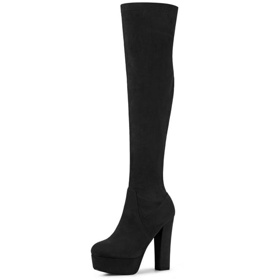 Unique Bargains Women's Block Heel Platform Over the Knee Thigh High Boots