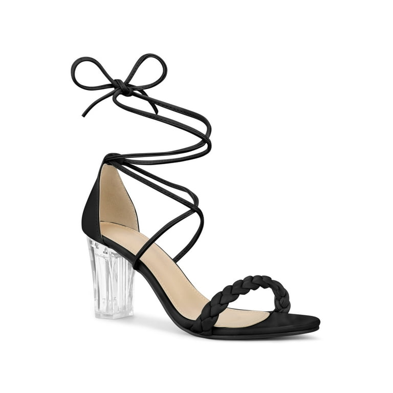 Unique Bargains Women s Block High Heels Lace Up Clear Heel