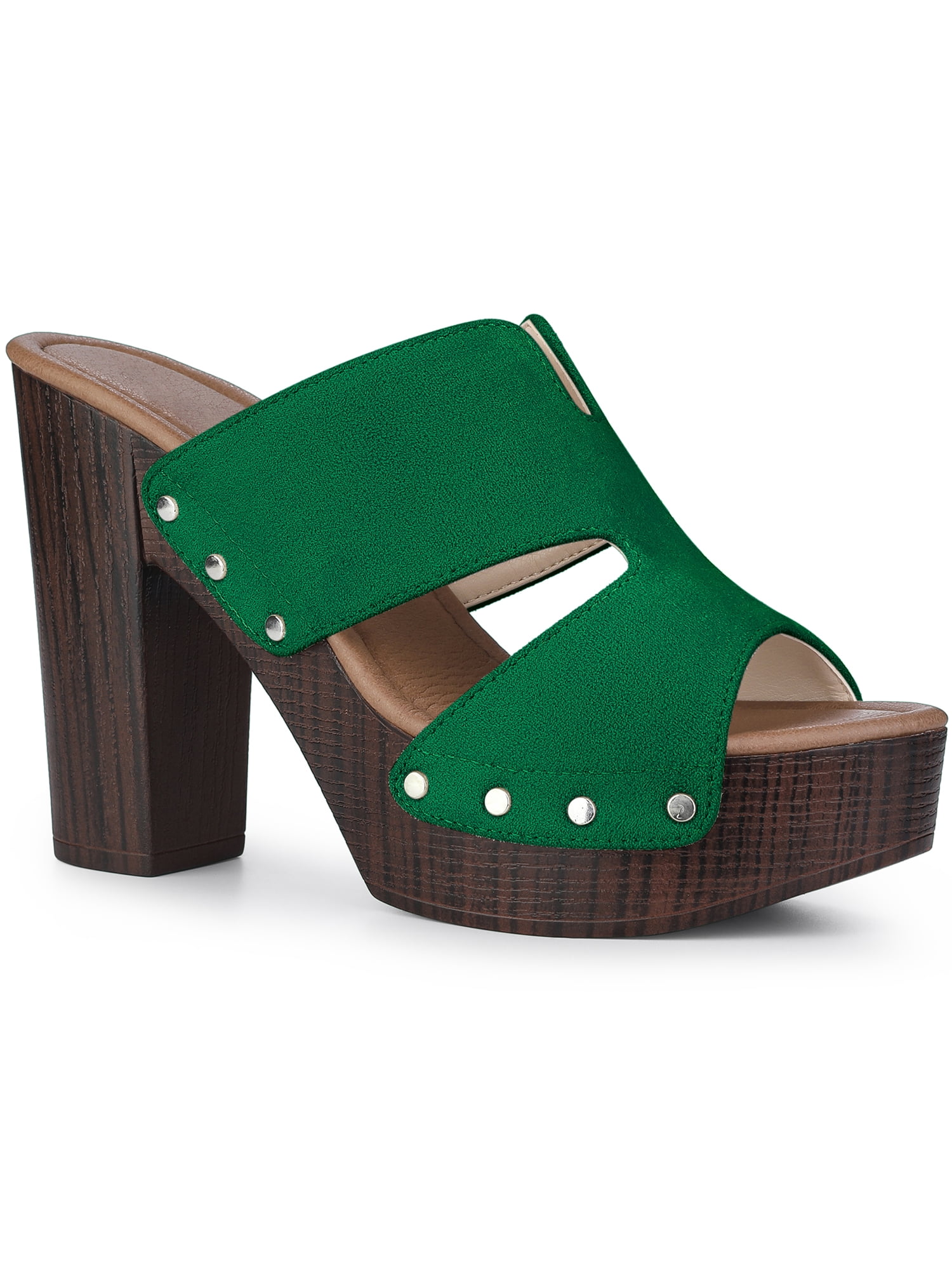 DARING DIVA Women's Block High Heels Slides Sandals Green 9.5/UK 7.5/EU 39