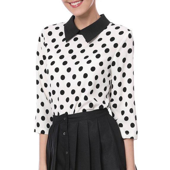 Unique Bargains Women's Blouses 3/4 Sleeves Solid Office Work Tops M White