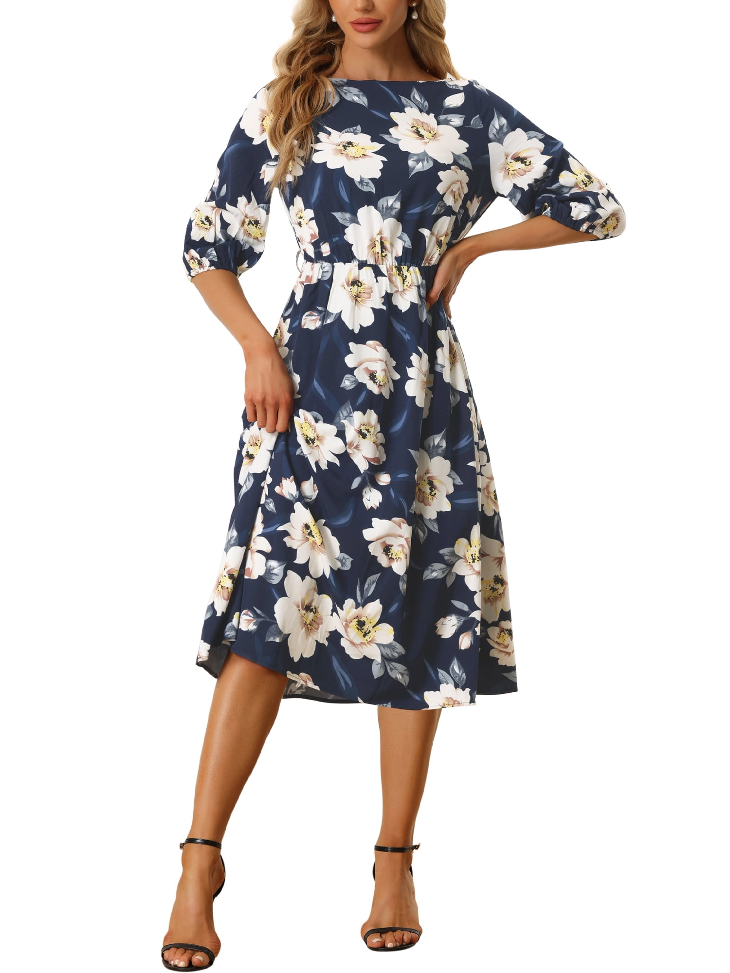 Floral boat neck dress hot sale