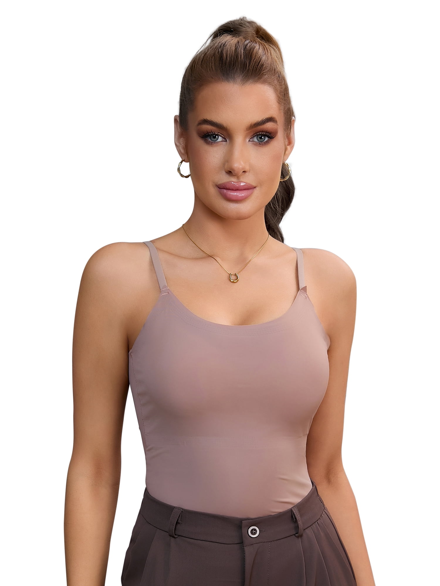 DARING DIVA Women's Body Shaper Cami Vest Tummy Control Shapewear Camisoles Brown L