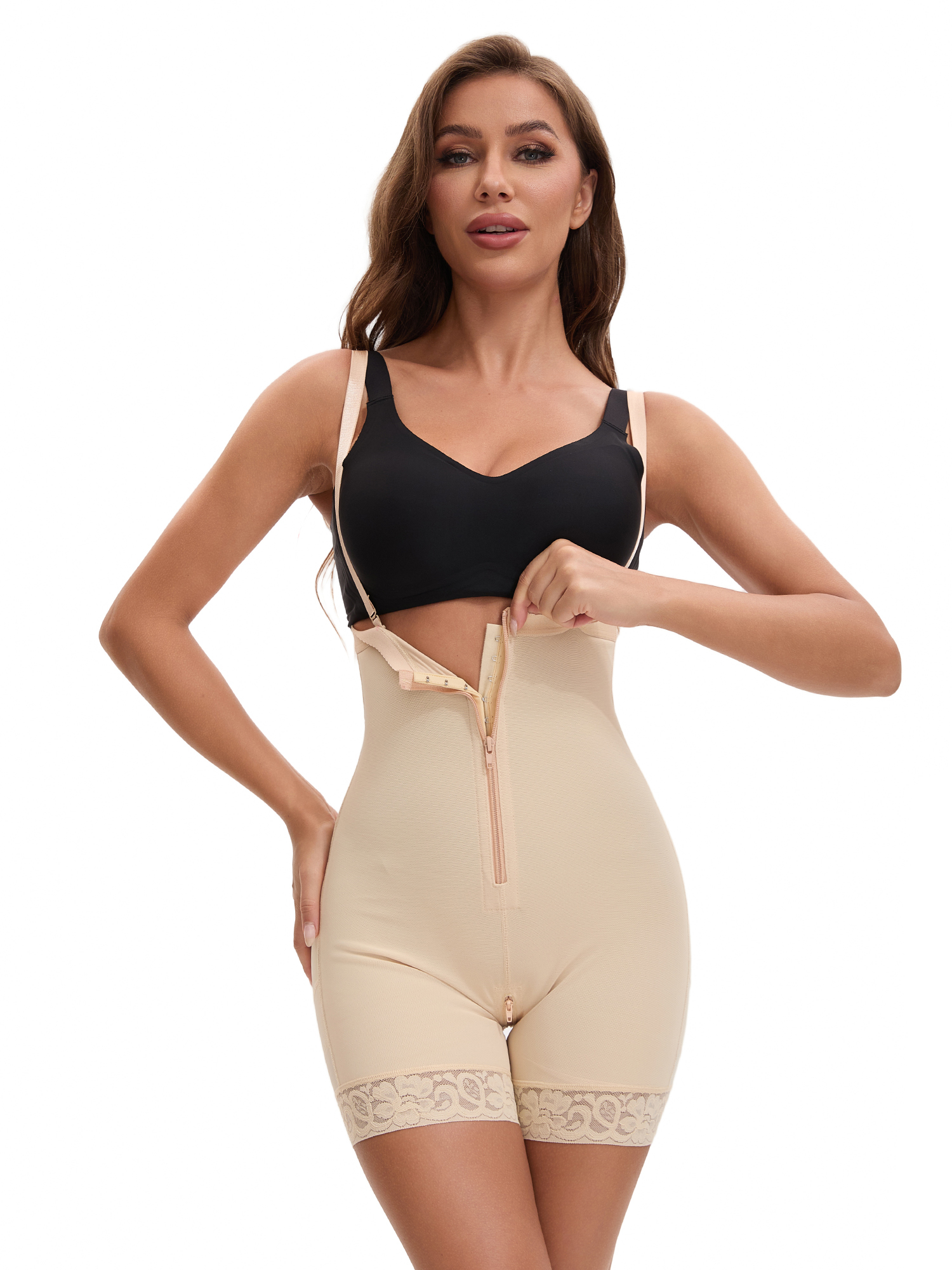 Unique Bargains Women's Body Shaper with Hook-and-Zip Closure Tummy Control 2XL Beige