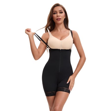 Unique Bargains Women's Body Shaper with Hook-and-Zip Closure Tummy Control S Black
