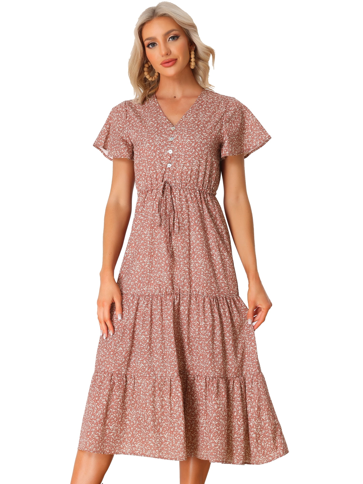 HOTYD Women's Floral Midi Dress – Plus Size Short Sleeve Boho Summer Dress With Pockets (2025 Style)