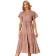 thumbnail image 1 of Unique Bargains Women's Boho Dress Casual Short Sleeve V Neck Tiered Floral Midi Dresses XL Red, 1 of 6