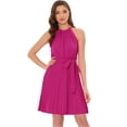 thumbnail image 1 of Unique Bargains Women's Boho Dress Sleeveless Halter Neck Belted Pleated Beach Dresses L Hot Pink, 1 of 6