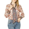 thumbnail image 1 of Unique Bargains Women's Boho Floral Printed Shirt V Neck Pussy Bow Blouse, 1 of 7
