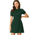thumbnail image 1 of Unique Bargains Women's Bow Tie Keyhole Neck Puff Sleeve Elegant Dress Dark Green S, 1 of 6