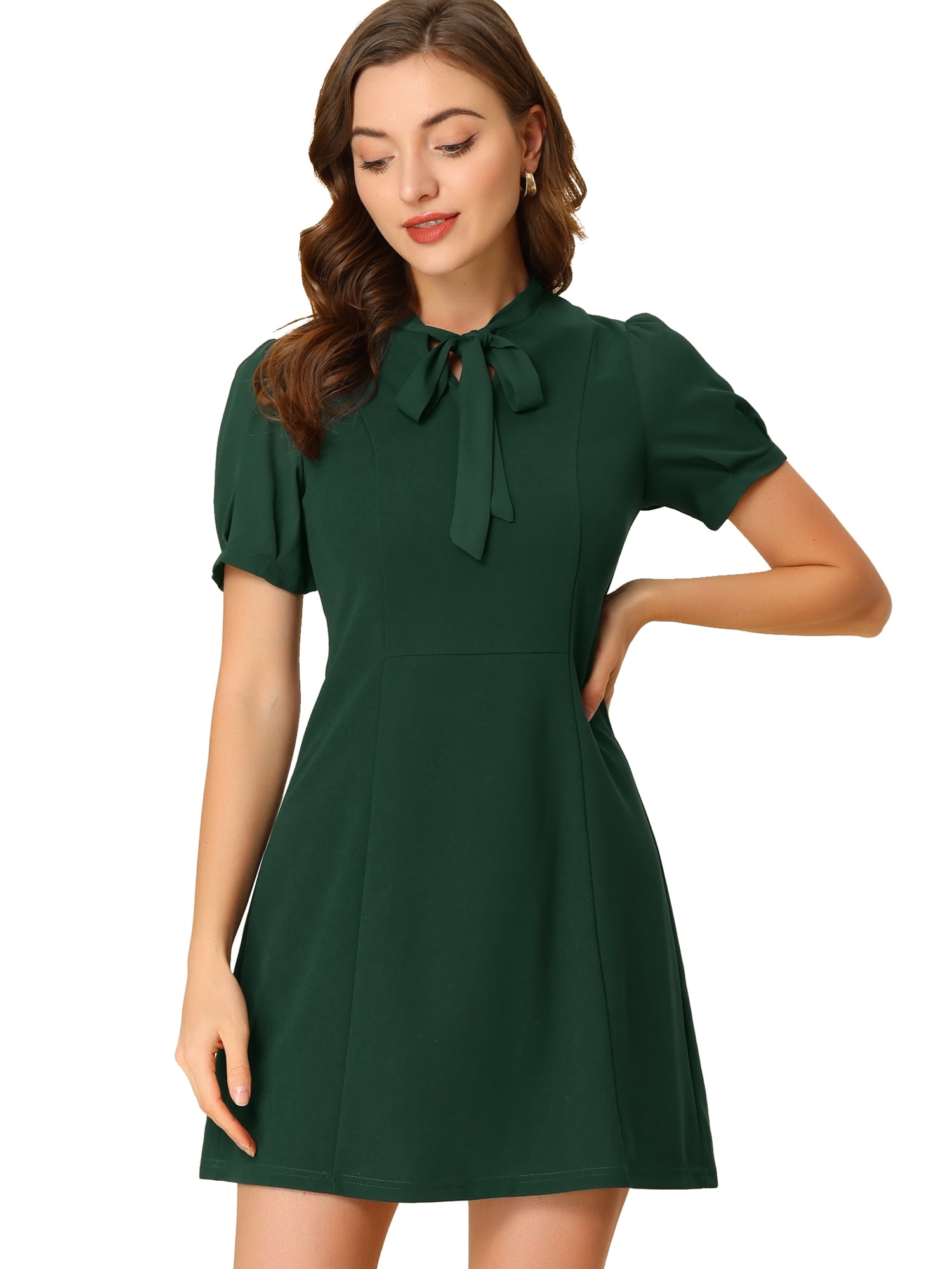 green emerald velvet dress Dark Green Empire Waist Dress main image 1