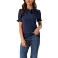 thumbnail image 1 of Unique Bargains Women's Bow Tie Neck Office Elegant Short Sleeve Blouse Top M Dark Blue, 1 of 6
