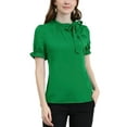 thumbnail image 1 of Unique Bargains Women's Bow Tie Neck Office Elegant Short Sleeve Blouse Top M Dark Green, 1 of 6