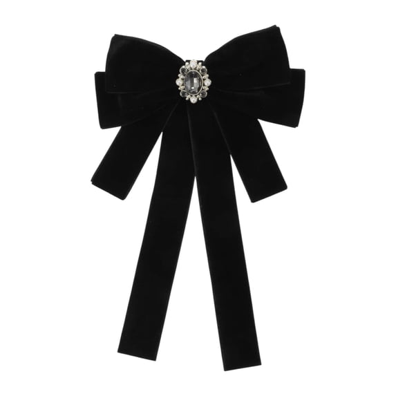 Unique Bargains Bowknot Ribbon Bow Brooch Neck Tie Black Grey Crystal