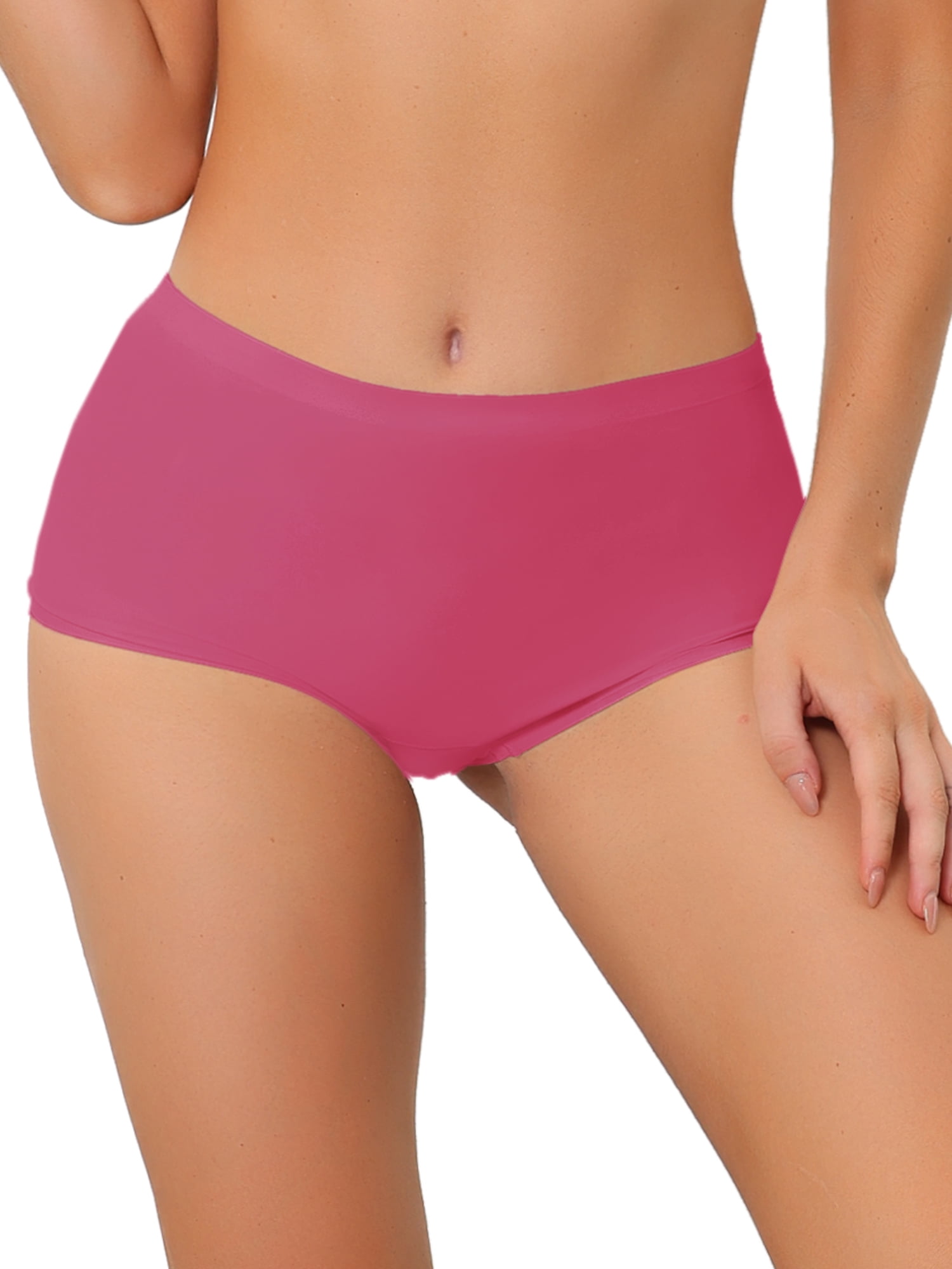 Unique Bargains Women's Boyshorts Invisible Mid Stretchy Soft Breathable Panties L Hot Pink