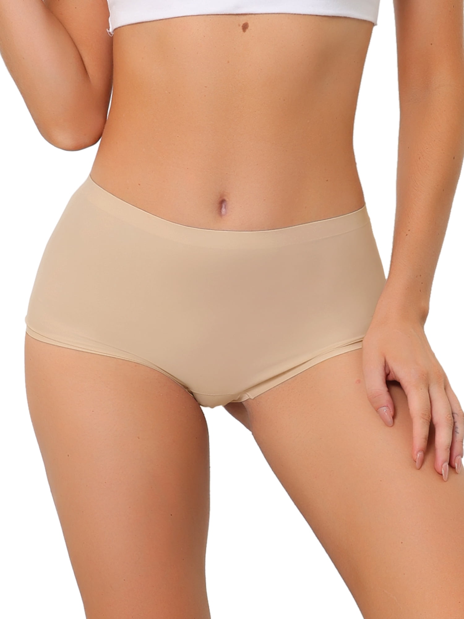 Unique Bargains Women's Boyshorts Invisible Mid Stretchy Soft Breathable Panties M Beige