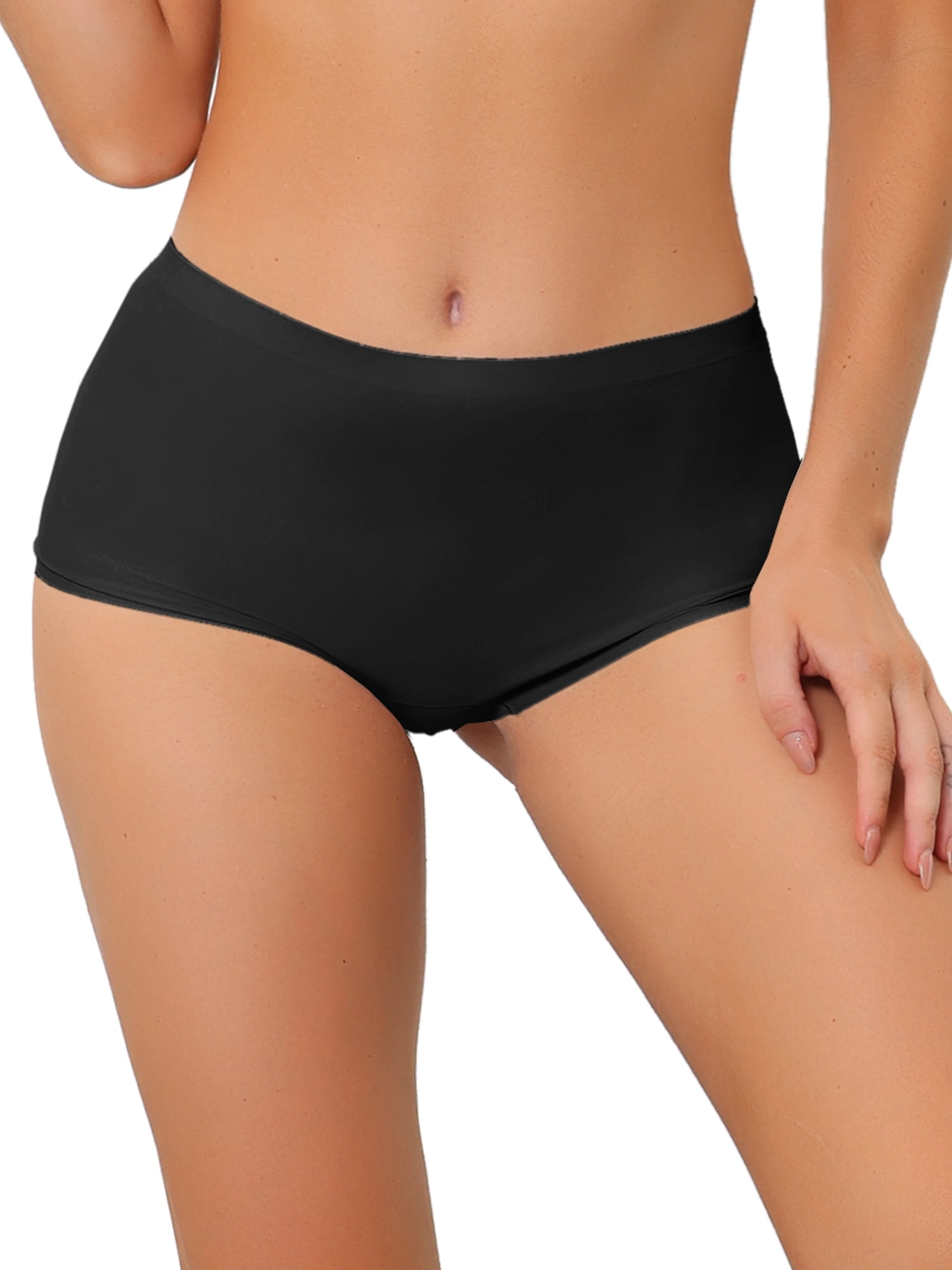 Unique Bargains Women's Boyshorts Invisible Mid Stretchy Soft Breathable Panties M Black