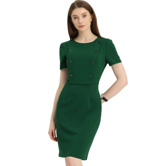 Unique Bargains Women's Business Round Neck Knit Bodycon Sheath Dress XL Green