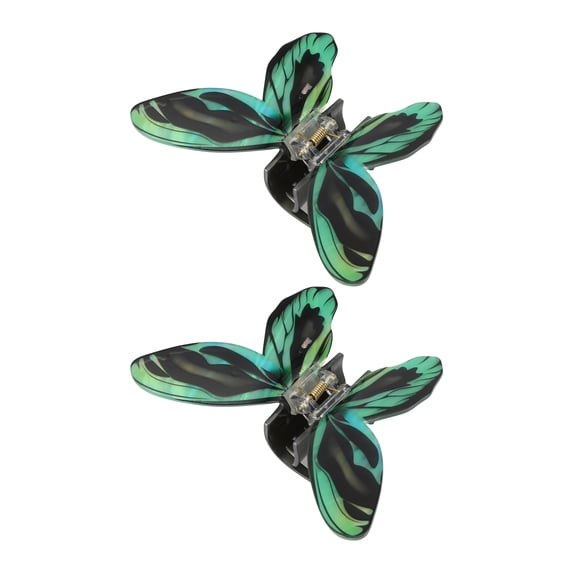 Unique Bargains Women's Butterfly Hair Clips 2 Pcs Green Black 4.49"x3.35"x1.57"
