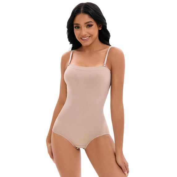 DARING DIVA Button Bottom Shapewear Cami Slimming Butt Lifter Bodysuit S Khaki