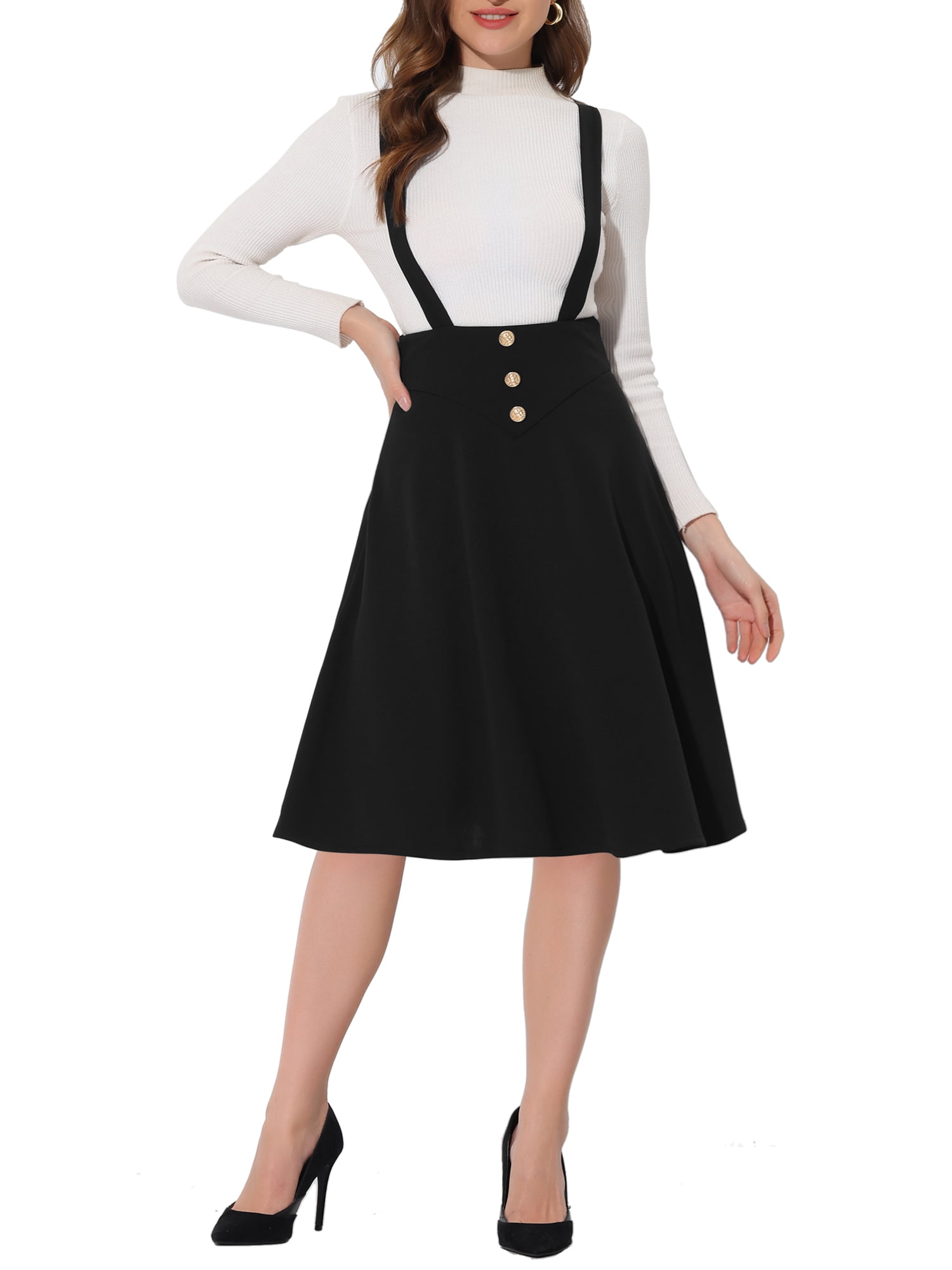 Buy WDIRARA Women's Plus Size Tie Shoulder Split Hem Pinafore Skirt  Suspender Skirt, Black, 4X-Large Plus at Amazon.in