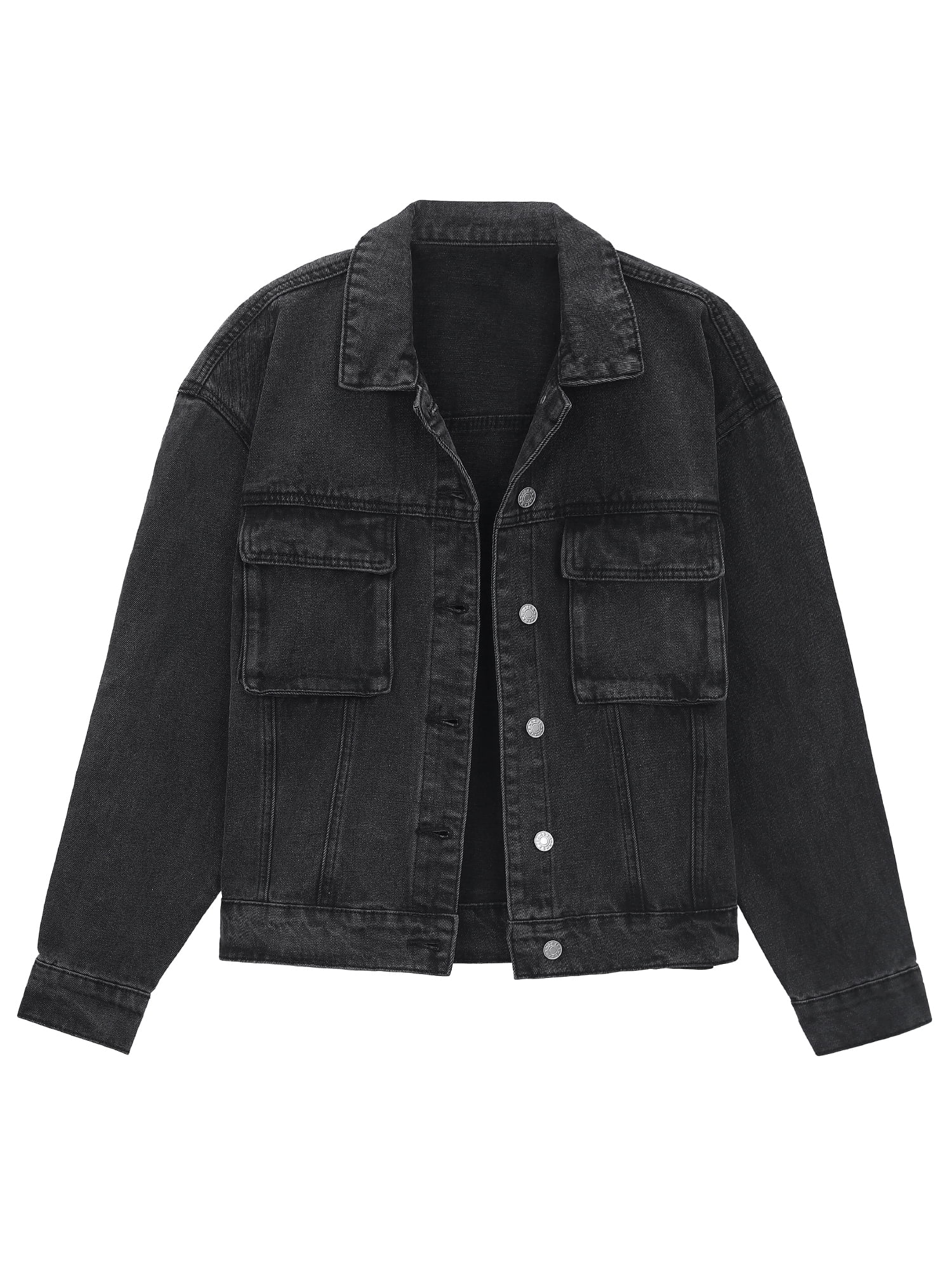 Unique Bargains Women's Button Down Cargo Pockets Denim Western Outfits L Black