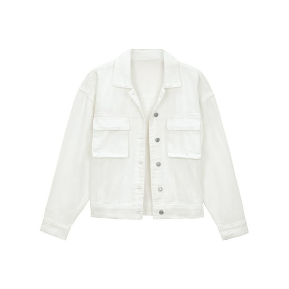 Unique Bargains Women's Button Down Cargo Pockets Denim Western Outfits S White