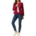 thumbnail image 1 of Unique Bargains Women's Button Down Cropped Ruffle Hem Denim Jacket S Dark Red, 1 of 7