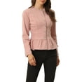 thumbnail image 1 of Unique Bargains Women's Button Down Cropped Ruffle Hem Denim Jacket S Dusty Pink, 1 of 5