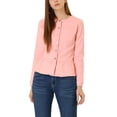 thumbnail image 1 of Unique Bargains Women's Button Down Cropped Ruffle Hem Denim Jacket S Light Pink, 1 of 7