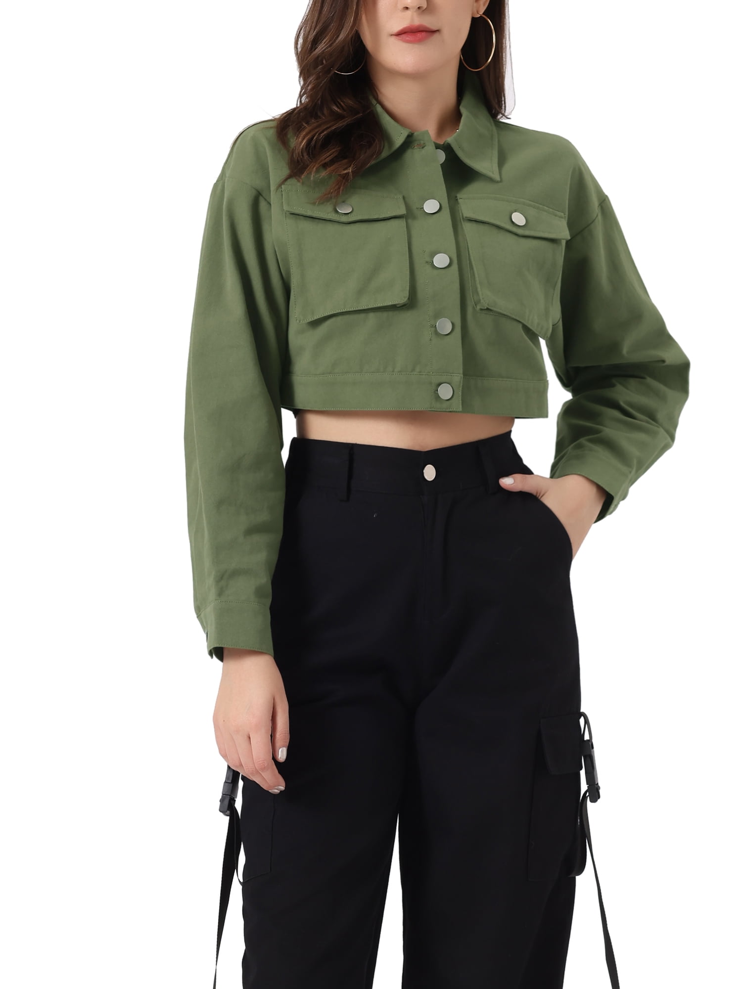 Bundle:Dark Olive Jacket+ FRAME popular Jeans + Crop-top