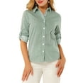 thumbnail image 1 of Unique Bargains Women's Button Down Long Sleeve Shirt Vertical Stripes XS Green, 1 of 7