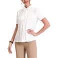 thumbnail image 1 of Unique Bargains Women's Button Down Shirt Collared Contrast Trim Puff Sleeve Blouse L White, 1 of 6