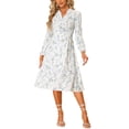 thumbnail image 1 of Unique Bargains Women's Button Up Split Long Sleeve Floral Flowy Party Maxi Dress XL White, 1 of 6