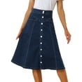 thumbnail image 1 of GRACE & GRANDEUR Women's Buttons Front High Waist A-Line Flowy Midi Skirts with Pocket L Dark Blue, 1 of 6